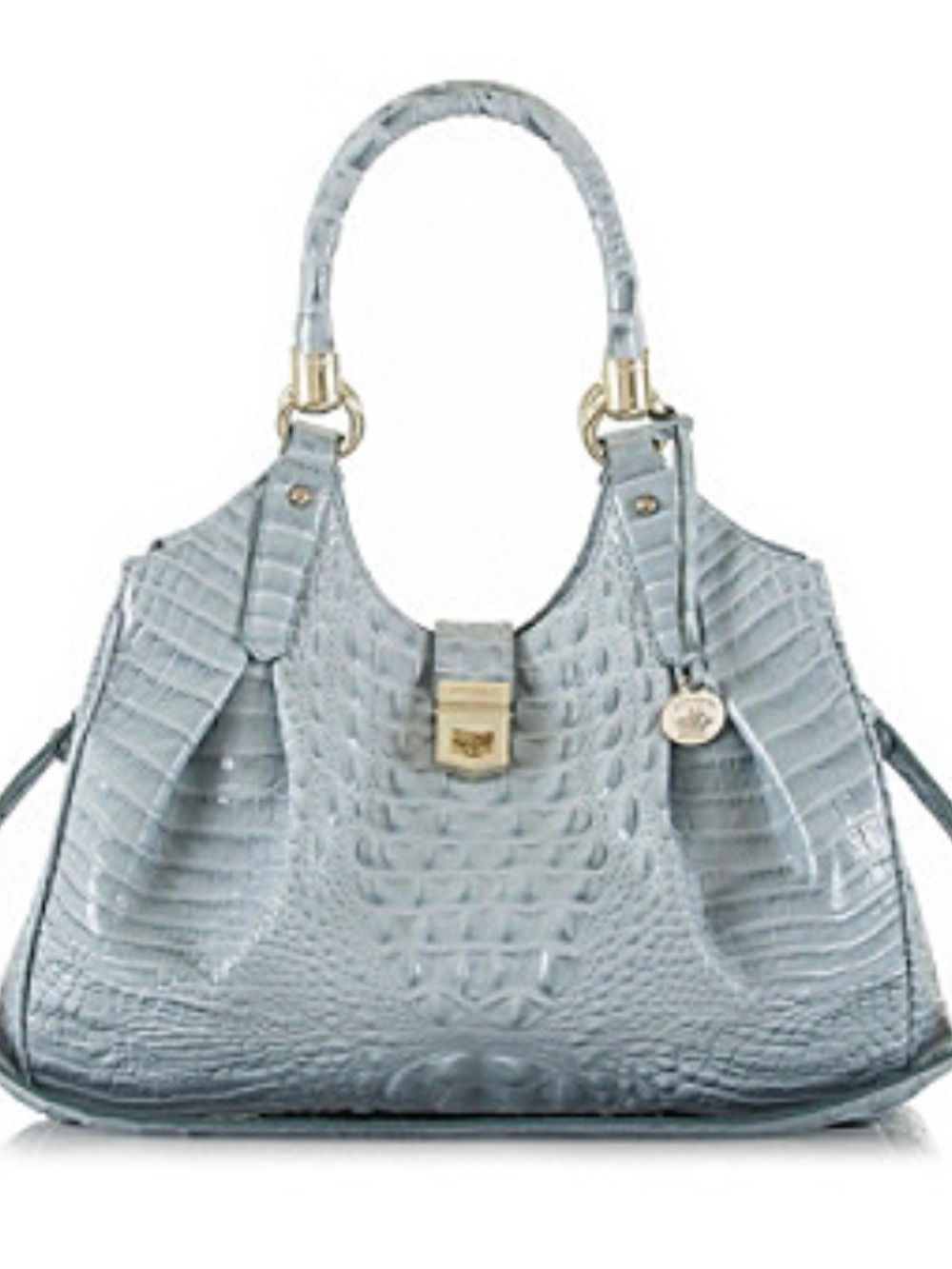 Brahmin Elisa Satchel Sky Melbourne Croco Leather Shoulder Bag Light Blue